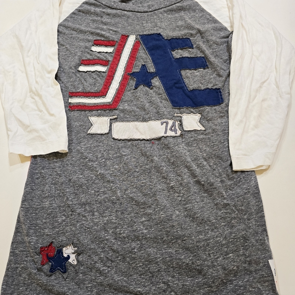 American Fighter Gray and White Long Sleeve Shirt with Red and Blue Accents